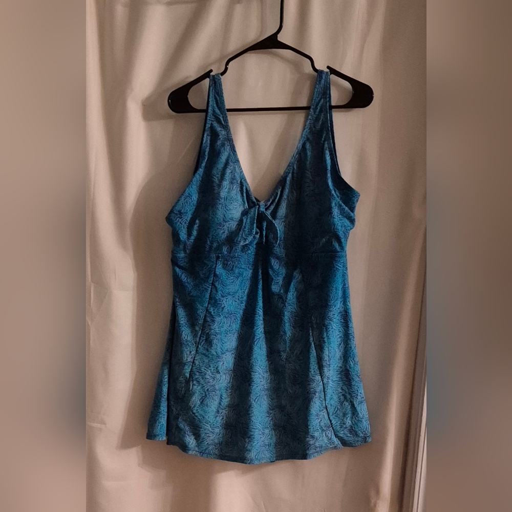 Teal Blue V-Neck Tie-Front Women's Swim Dress